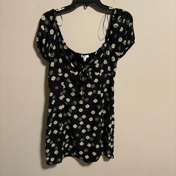 NWT Nordstrom BP Ditsy Floral Tie Front Minidress Black/White Daisy Size Medium - Picture 4 of 10